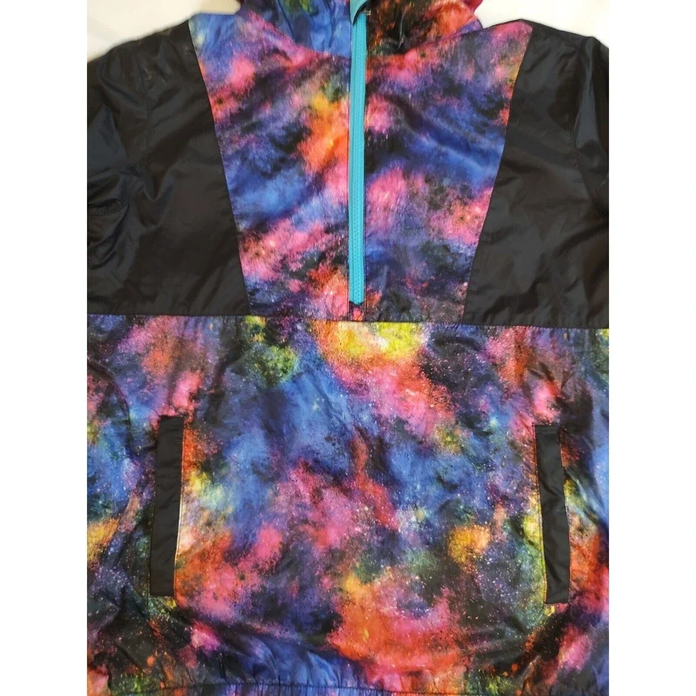 Lands' End Jacket Galaxy Print & Black Fleece Lined 1/4 Zip Hood Girls XL 14-16